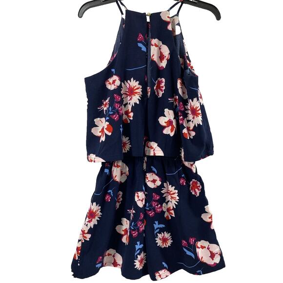 Mudpie Jumpsuit Womens Small Blue Pink Tropical Romper Shorts Pockets Summer - Picture 2 of 10